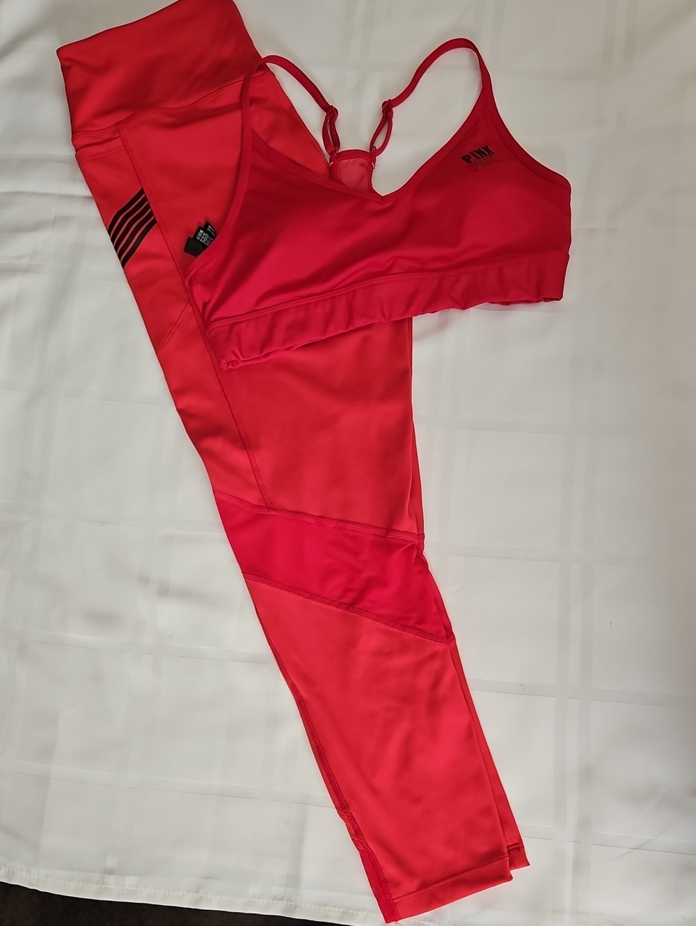 PINK Victoria's Secret Red/Pink Active Leggings & Sports Bra Set